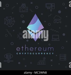 Ethereum vector illustration. Blockchain technology cryptocurrency trading. Stock Vector