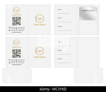 Key card envelope die-cut template mock up illustration. Stock Vector