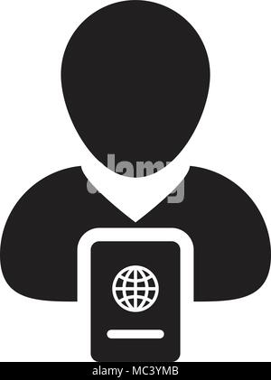 Passport Icon Vector With Male Person Profile Avatar Symbol for International Identity and Travel in Glyph Pictogram illustration Stock Vector