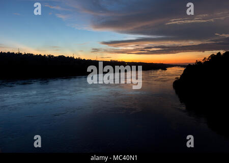 The river Nile near its origin in Uganda at twilight. Shot in May 2017. Stock Photo