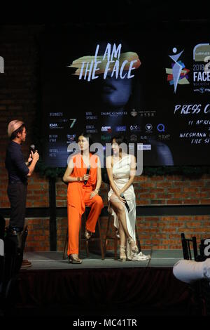 From Left Amber Chia (Franchise holder of Face of Malaysia) and Raulen Lee (CEO of Face of Asia-Pacific) (Photo by Chee Wei Soh / Pacific Press) Stock Photo