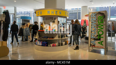 New York, USA. 12th Apr, 2018. Commes des Garcons display within the new Nordstrom Men's Store in Midtown Manhattan in New York on its grand opening day, Thursday, April 12, 20187. The three-story 47,000 square feet store is directly across from the future women's store opening in 2019. The store is Nordstrom's first-ever New York store although it already has two Nordstrom Rack off-price stores. The store is luxe and service oriented even offering around-the-clock pick up of online orders if you must order your Comme de Garcons shirt at 2AM. ( Credit: Richard Levine/Alamy Live News Stock Photo