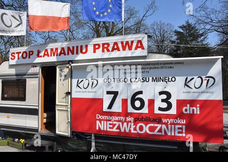 April 11, 2018 The Prime Minister of Poland is still protesting before the protest of the Committee for the Defense of Democracy. 12th Apr, 2018. Protestors are demanding publication of the judgment of the Constitutional Tribunal in March 2015 Credit: Credit: /ZUMA Wire/Alamy Live News Stock Photo