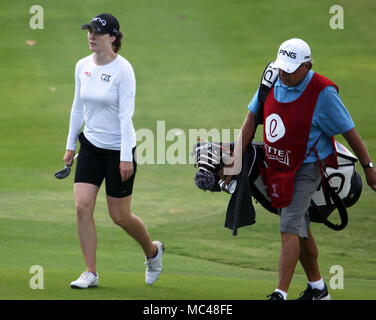April 12, 2018 - Brittany Altomare walks the 2nd fairway during the second round of the LPGA LOTTE Championship at the Ko Olina Golf Club in Kapolei, HI - Michael Sullivan/CSM Stock Photo