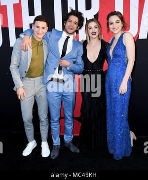 Hollywood, CA, USA. 12th Apr, 2018. 12 April 2018 - Hollywood, California - Sam Lerner, Tyler Posey, Lucy Hale, Violett Beane. ''Truth or Dare'' Los Angeles Premiere held at Arclight Hollywood. Photo Credit: Birdie Thompson/AdMedia Credit: Birdie Thompson/AdMedia/ZUMA Wire/Alamy Live News Stock Photo