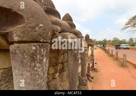 The ancient carved Elephant terrace, Angkor Thom, Angkor UNESCO World Heritage site, Siem Reap Province, Cambodia Asia Stock Photo