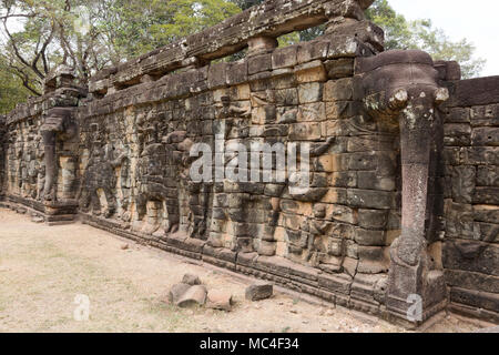 The ancient carved Elephant terrace, Angkor Thom, Angkor UNESCO World Heritage site, Siem Reap Province, Cambodia Asia Stock Photo