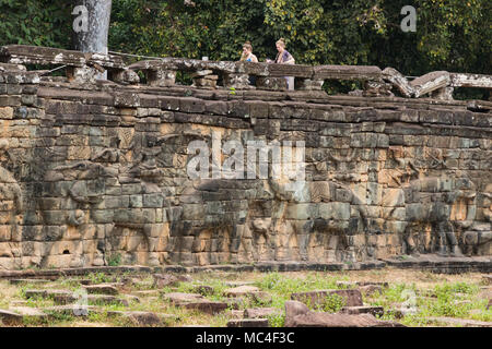 The ancient carved Elephant terrace, Angkor Thom, Angkor UNESCO World Heritage site, Siem Reap Province, Cambodia Asia Stock Photo