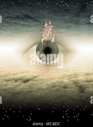 Large eye in cloudy space Stock Photo