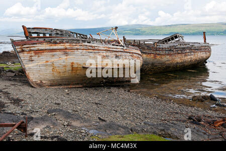 Fishing boat wrecks at Salen, Isle of Mull Stock Photo