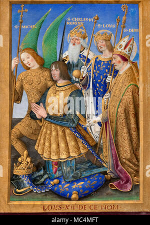 Jean Bourdichon, Louis XII of France Kneeling in Praye 1498-1499 Tempera and gold on parchment. The J. Paul Getty Museum. Stock Photo