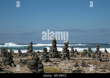 Cairns in Fuerteventura at north western cape Stock Photo