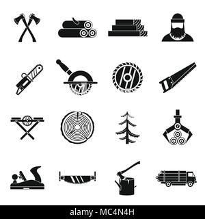 Timber industry icons set, simple style Stock Vector