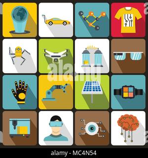 New technologies icons set, flat style Stock Vector