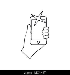 Hand photographed on mobile phone icon Stock Vector