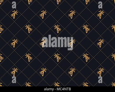 Art deco seamless pattern with palm trees of golden color. Style 1920s, 1930s. Vector illustration Stock Vector