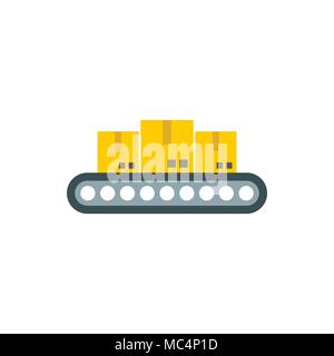 Belt conveyor with load icon, flat style Stock Vector