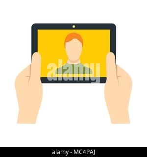Man making selfie using tablet icon in flat style Stock Vector