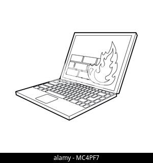 Firewall on the laptop monitor icon, outline style Stock Vector