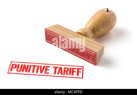 A rubber stamp on a white background - Punitive tariff Stock Photo