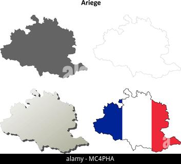 Ariege, Midi-Pyrenees outline map set Stock Vector