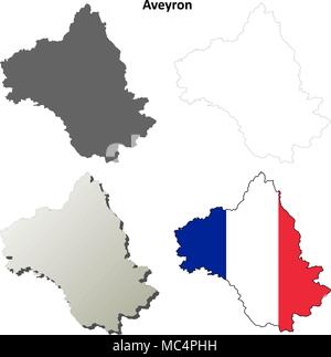 Aveyron, Midi-Pyrenees outline map set Stock Vector