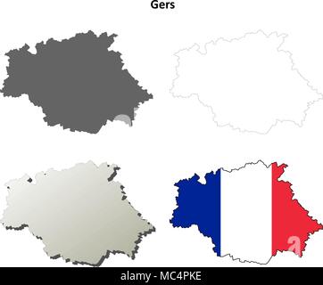 Gers, Midi-Pyrenees outline map set Stock Vector