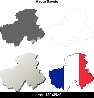 Haute-Savoie, Rhone-Alpes outline map set Stock Vector