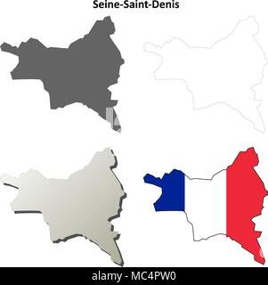 Seine-Saint-Denis, Ile-de-France outline map set Stock Vector