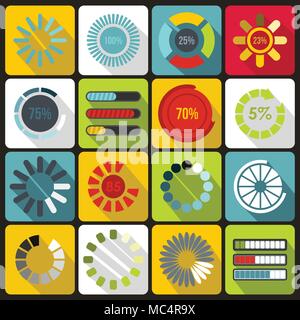 Loading bars and preloaders icons set, flat style Stock Vector