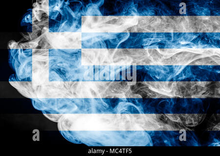 National flag Greece made from thick colored smoke on a black isolated background Stock Photo