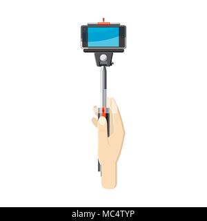 Hand holding selfie monopod stick icon Stock Vector