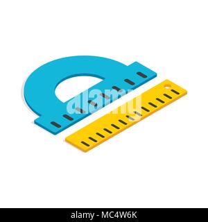 Protractor and ruler icon, isometric 3d style Stock Vector