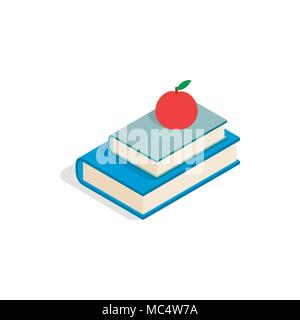 Red apple and two books icon, isometric 3d style Stock Vector