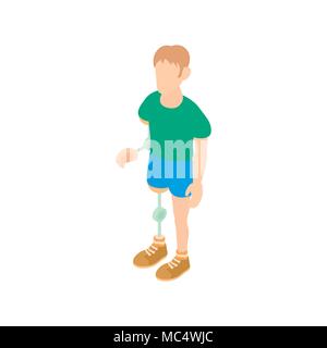 Man with prosthetic leg and arm icon cartoon style Stock Vector