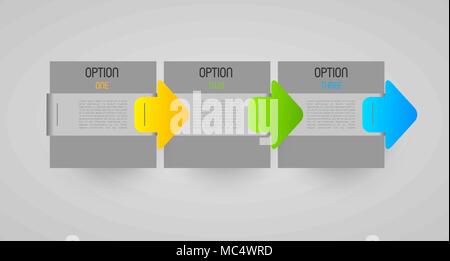 abstract progression tags with option steps and direction arrows, design element Stock Vector