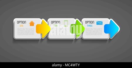 abstract progression tags with option steps and direction arrows, design element Stock Vector
