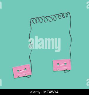 Pastel retro realistic cassettes forming a note on flat background, vector illustration Stock Vector