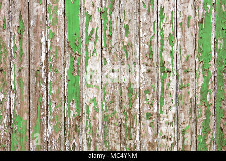 The old wooden wall painted with pale green color cracking, peeling and revealed the spike nail and rustic wood texture Stock Photo