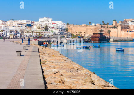 River Bou Regreg seafront and Kasbah in medina of Rabat, Morocco. Rabat is the capital of Morocco. Rabat is located on the Atlantic Ocean at the mouth Stock Photo