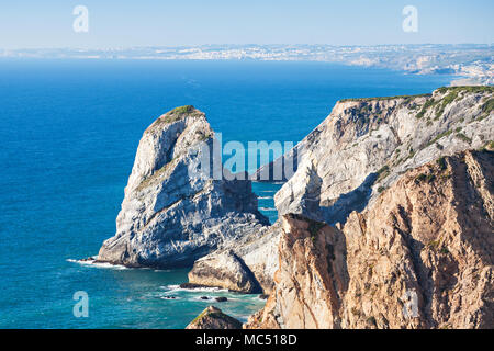 Cabo da Roca (Cape Roca) is a cape which forms the westernmost extent of mainland Portugal and continental Europe Stock Photo