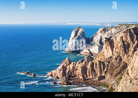Cabo da Roca (Cape Roca) is a cape which forms the westernmost extent of mainland Portugal and continental Europe Stock Photo