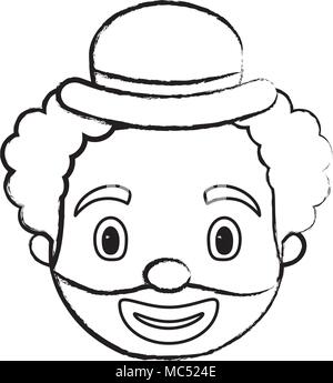 sketch of cartoon clown face with hat over white background, vector illustration Stock Vector