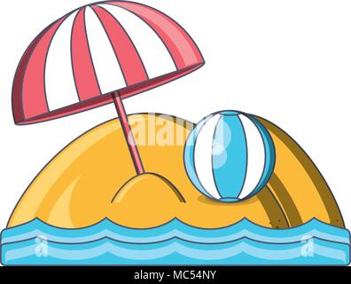 beach with pool ball and parasol over white background, colorful design. vector illustration Stock Vector