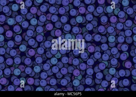 Blueberries many fill, seamless texture pattern, vector illustration color cartoon, horizontal background Stock Vector