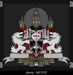 Coat of arms Vampire bat Halloween vector design horizontal Stock Vector