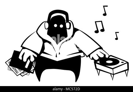 Disc jockey cartoon stencil black, vector illustration, horizontal, isolated Stock Vector