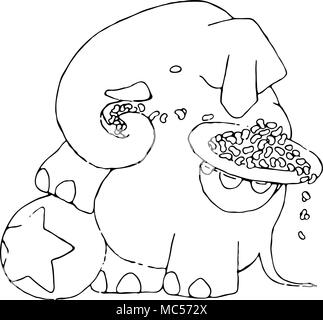 Elephant eating nuts vector cartoon, over white, isolated Stock Vector