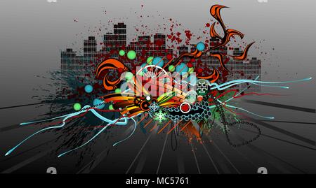 Grunge graffiti design artwork wall background, horizontal Stock Vector