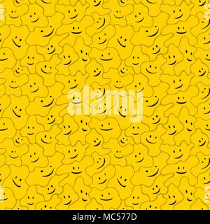 Happy yellow smile face icon abstract stylized, seamless texture pattern, vector illustration color cartoon, square background Stock Vector